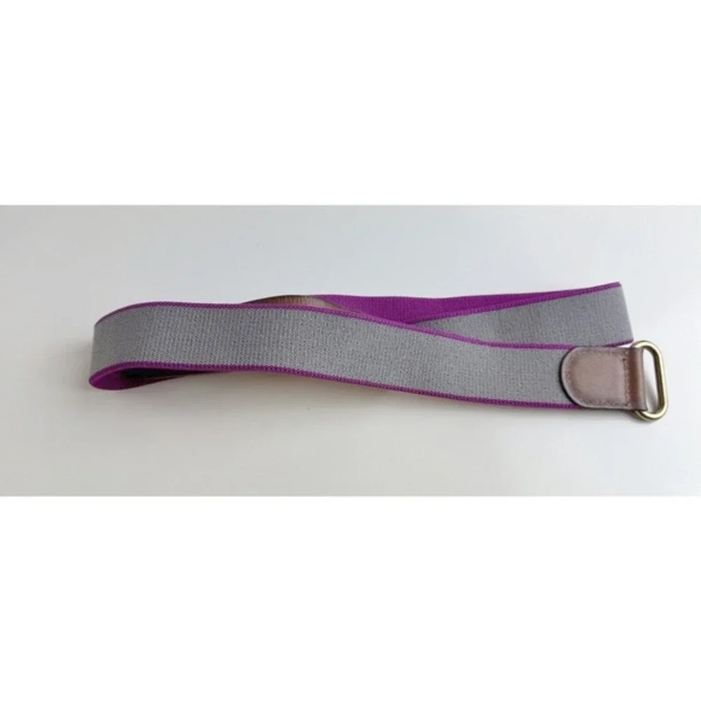 Loft Purple Elastic Cinch Belt Tan Leather Metal Stud Closure Vintage Chic 47-36